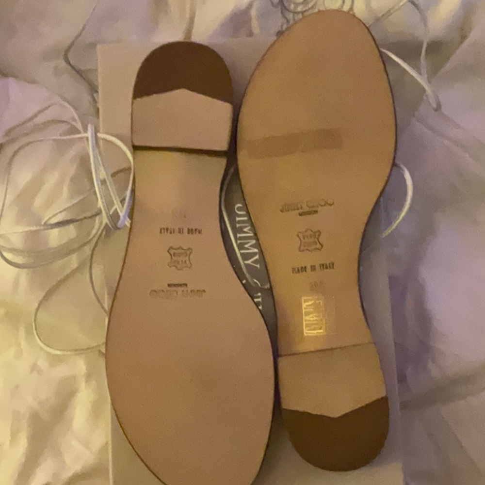 NEW JIMMY CHOO lace up leg white leather sandals with natural stone 39.5 9 9.5 - Picture 5 of 8